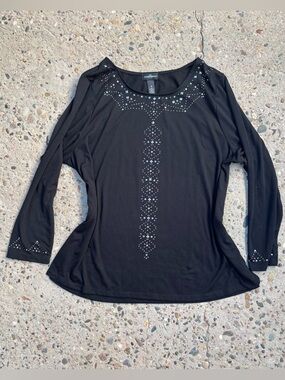 Karen Brooks 3X Black Long Sleeve Metallic Stud Embellished Neckline & Cuffs